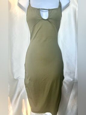Ribbed Bodycon Dress in Olive Green